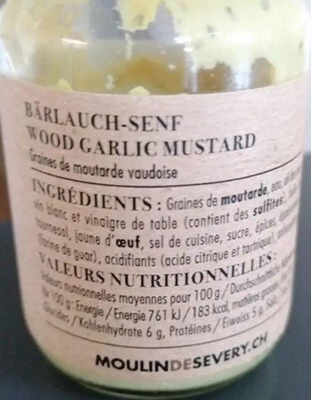 Moutarde du moulin de severy nutrition facts table