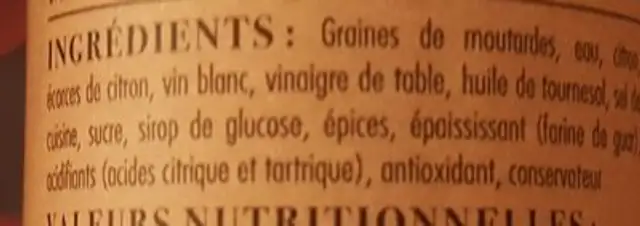 Moutarde au citron et poivre de sichuan ingredients label