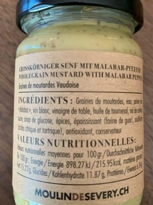 Moutarde No 49 ingredients label