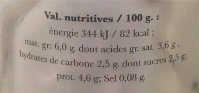 Yogourt de brebis bio nutrition facts table