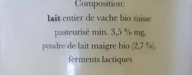 Yogourt nature vache 500 ml ingredients label