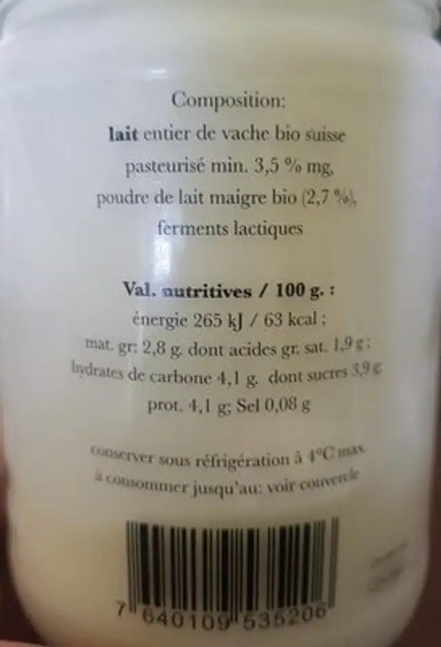 Yogourt nature vache 500 ml nutrition facts table