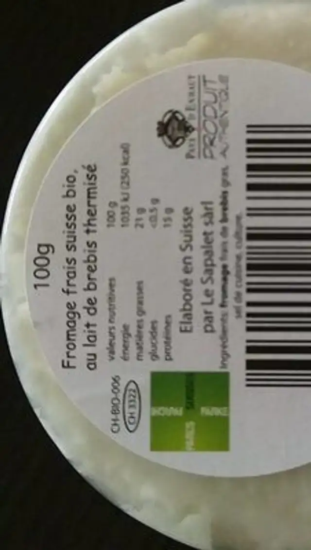 Fromage frais au lait de brebis nutrition facts table