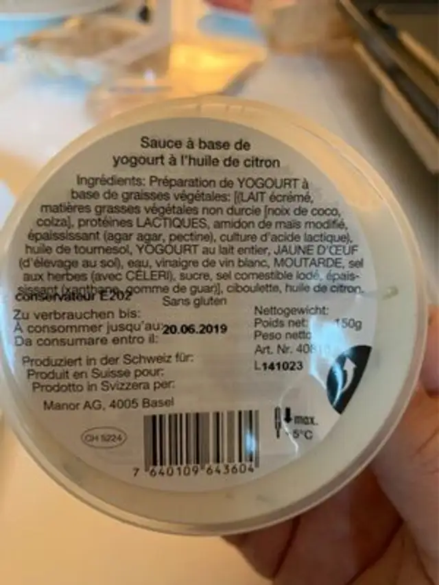 Sauce au citron ingredients label