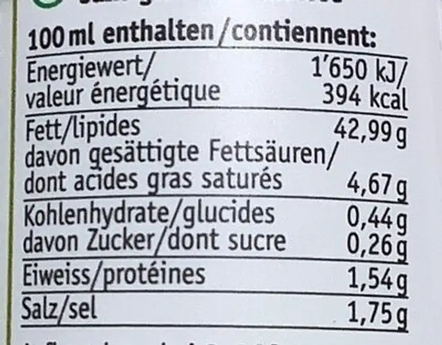 Sauce à salade Ail des Ours nutrition facts table