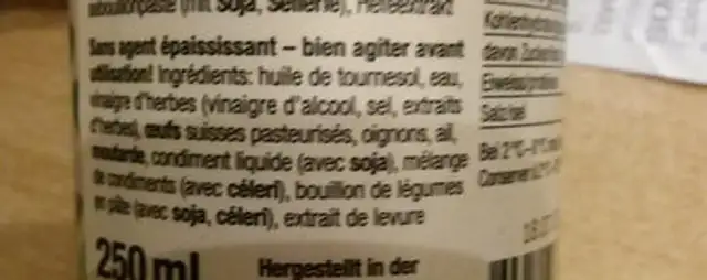 Say Salad Creamy Dressing ingredients label