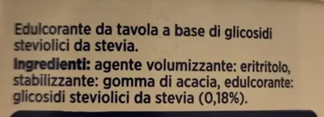 STEVIA ingredients label