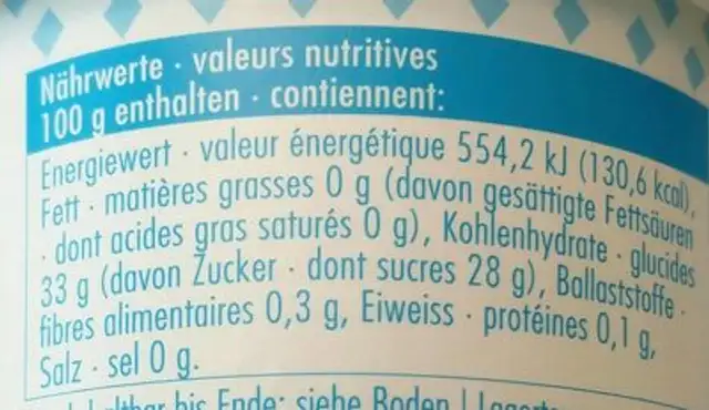 Sorbet de qualité nutrition facts table