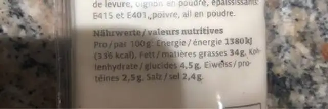 Cesar Dressing nutrition facts table