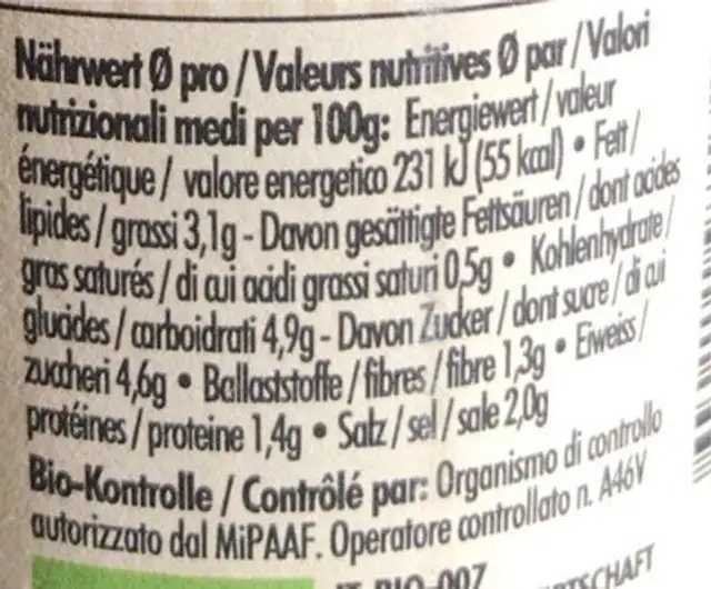 Sugo Olive E Capperi nutrition facts table