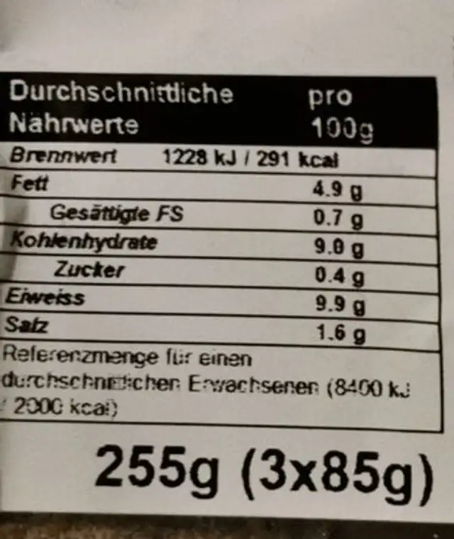 Pain au feu de bois foncé Lidl nutrition facts table