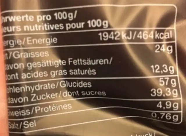 Cookie Triple Chocolate nutrition facts table