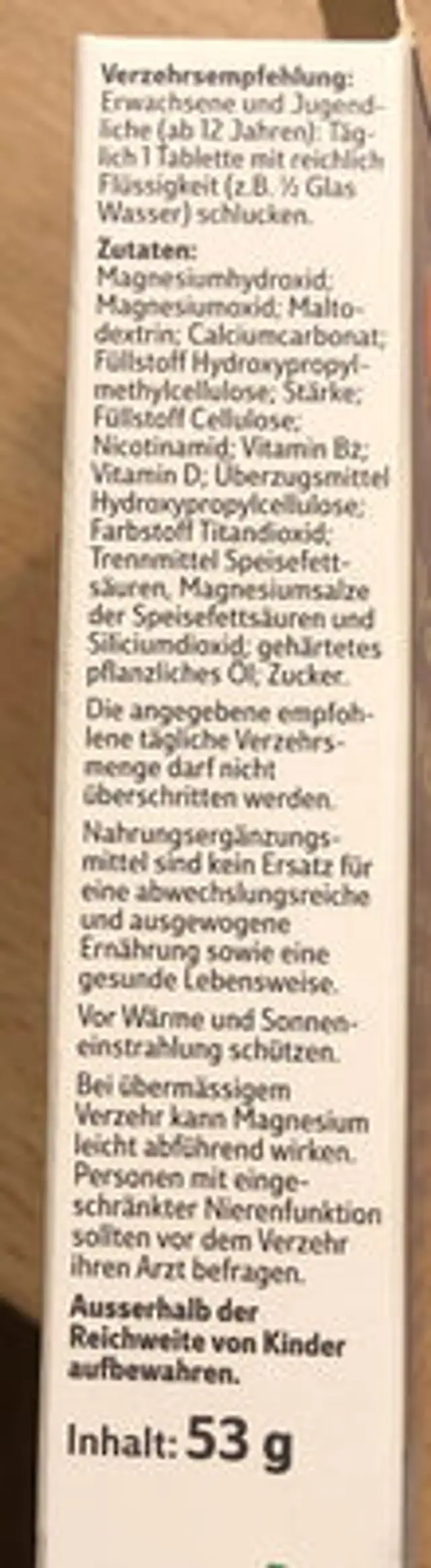 Magnésium ingredients label