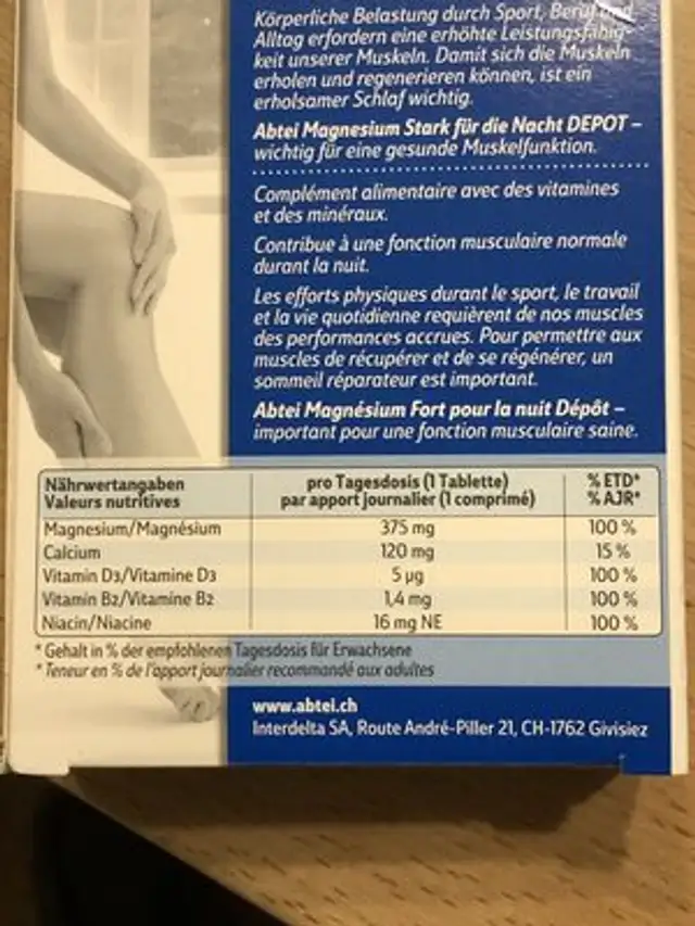 Magnésium nutrition facts table