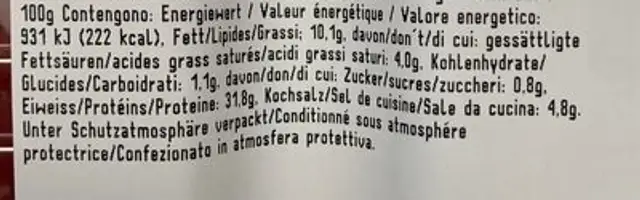 Jambon cru San Carlo nutrition facts table