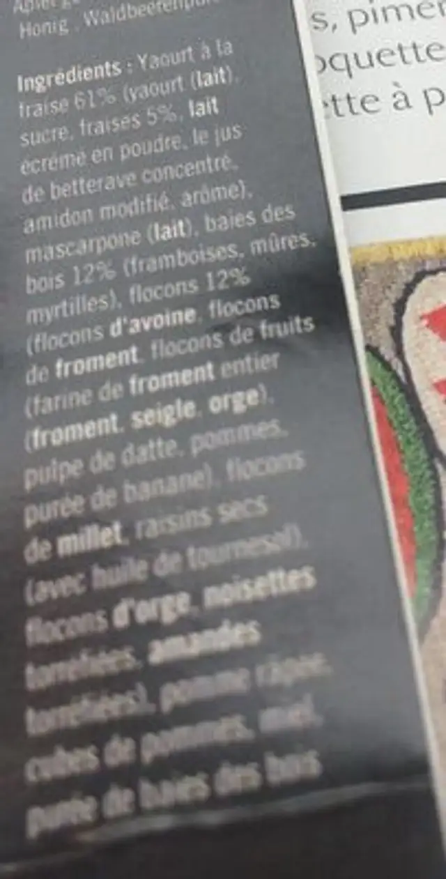 Bircher Müsli ingredients label