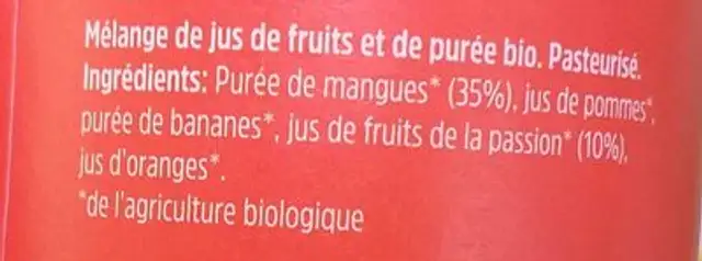 BIO.SMOOTHIE - BY BIOTTA - Mango + passionsfrucht ingredients label
