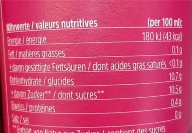 Bio Smoothie, Himbeere & Cranberry nutrition facts table