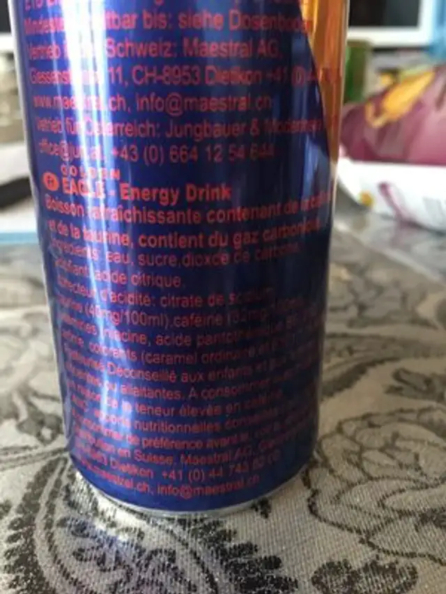 Golden Eagle energy drink ingredients label