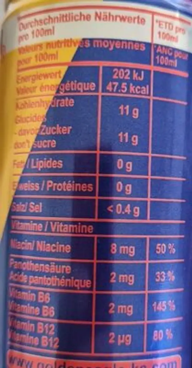 Golden Eagle energy drink nutrition facts table