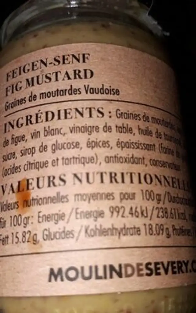 Moutarde à la figue nutrition facts table