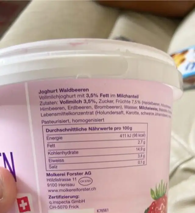 Feines aus dem appenzellerland (Forster molkerei) nutrition facts table