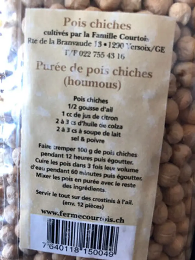 Pois chiches ingredients label