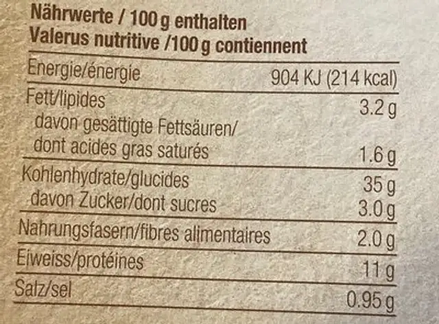 Ravioli épinards et ricotta, bio nutrition facts table