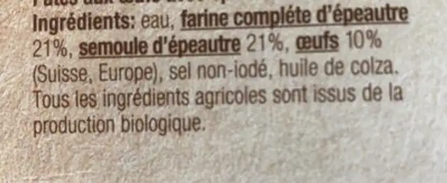 Epautre Spätzli ingredients label