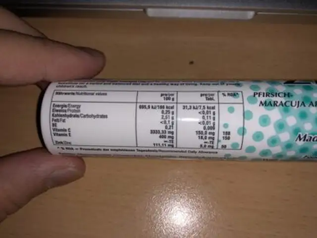 Unknown nutrition facts table