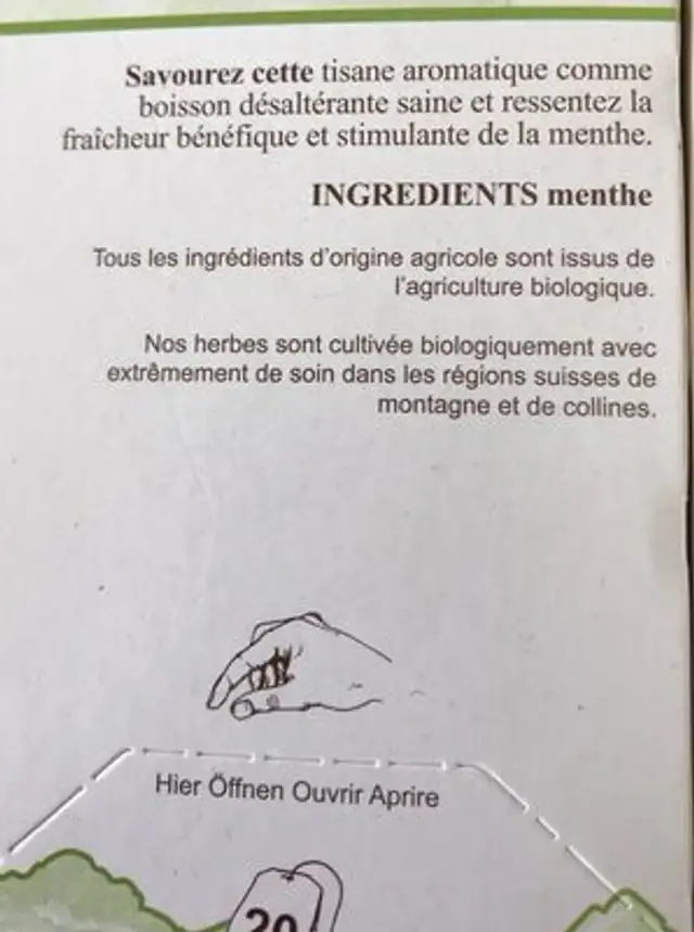 Swiss tea eiger BIO ingredients label