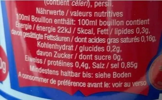 Fleischbouillon nutrition facts table