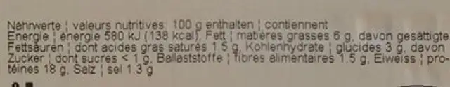 Hamburger de poulet nutrition facts table