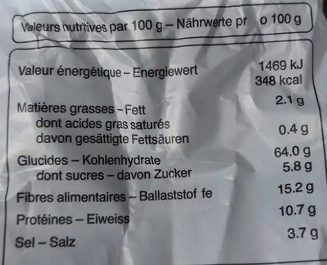 Croustilles de Sion nutrition facts table