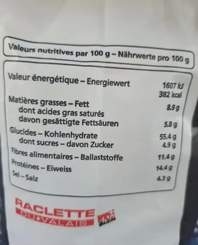 Croustilles de Sion nutrition facts table
