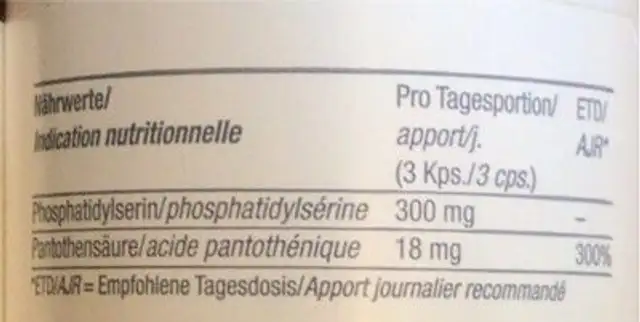 Brain PS complément alimentaire nutrition facts table