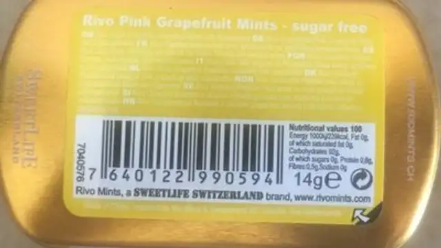Bonbon ingredients label
