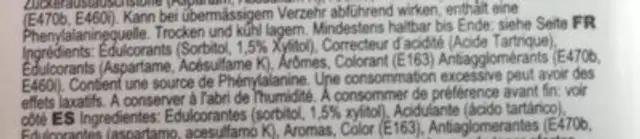 14G Pastilles Sans Sucre Raisin ingredients label