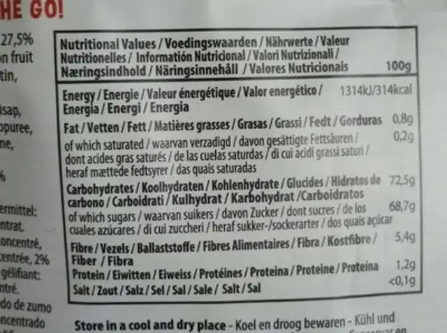 Real fruit snack mango passion fruit nutrition facts table