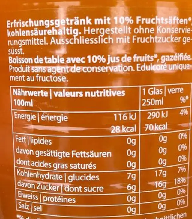 Mojo Sparkling Fruit Drink Mandarin ingredients label