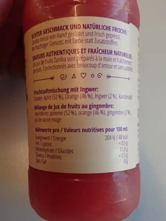 Zamba, Energy nutrition facts table
