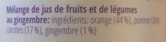 Booster Pomme Orange Carotte Gingembre ingredients label