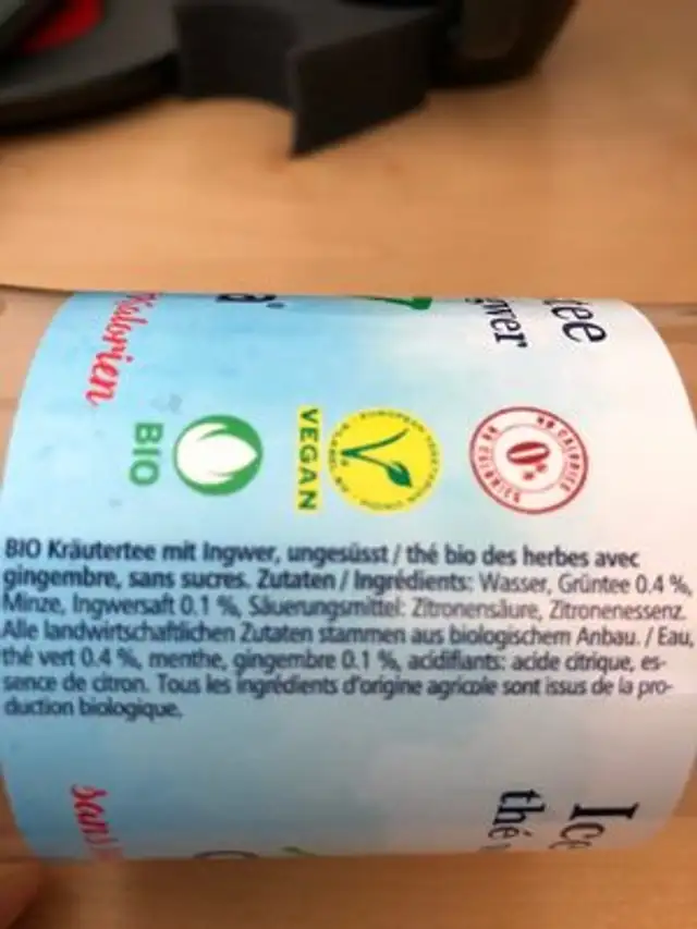 Chaya Ice Tea thé vert gingembre ingredients label