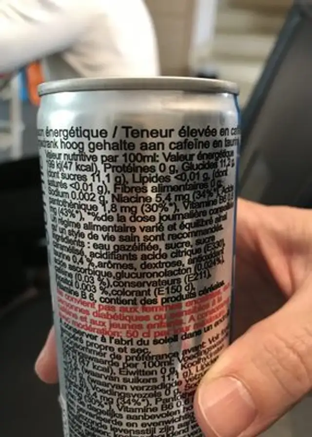 MR. Energy Energy Drink ingredients label