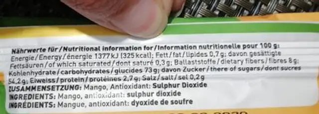 Tropicks Mango nutrition facts table