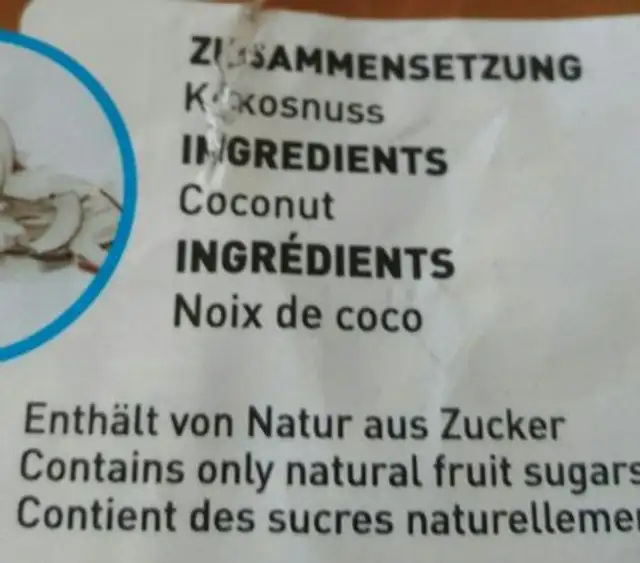 Coconut chips natural ingredients label