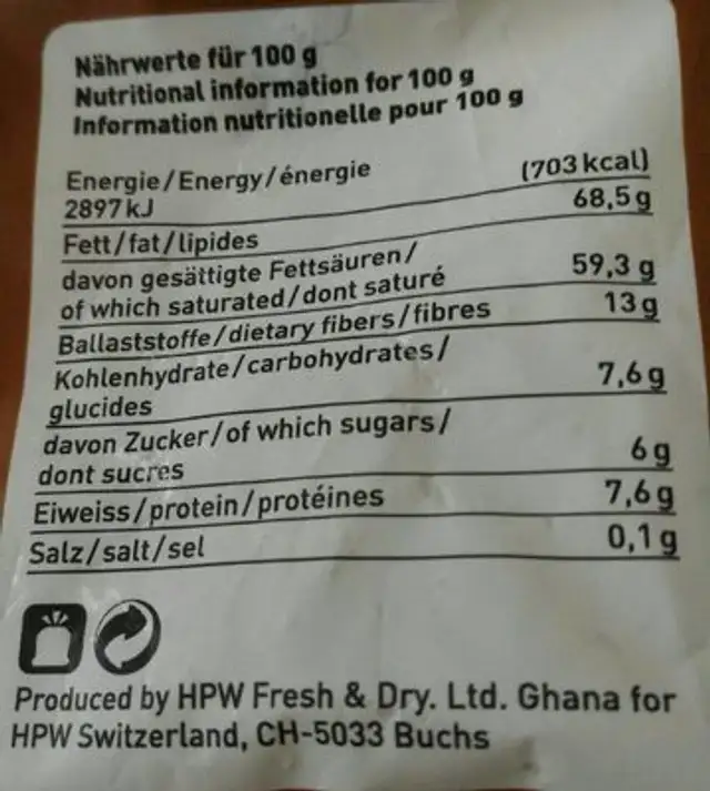 Coconut chips natural nutrition facts table