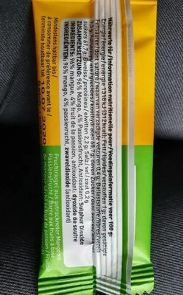 Barre de fruit nutrition facts table