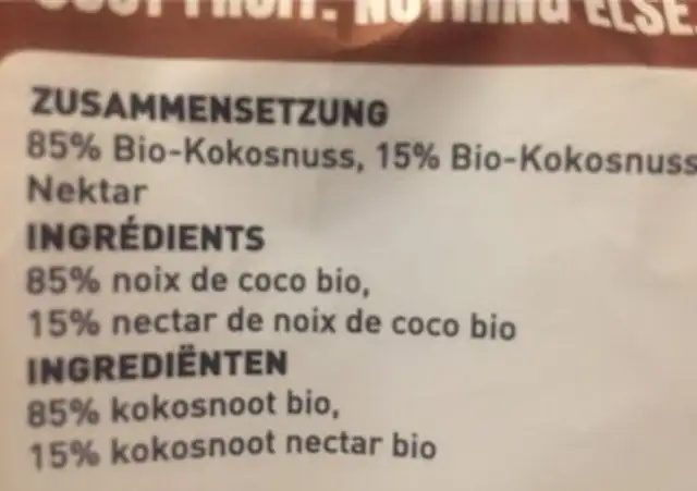 Coconut tropicks ingredients label