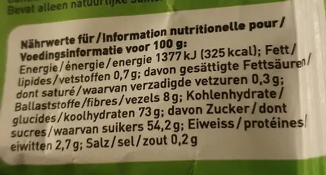 Fruit Balls Mango nutrition facts table